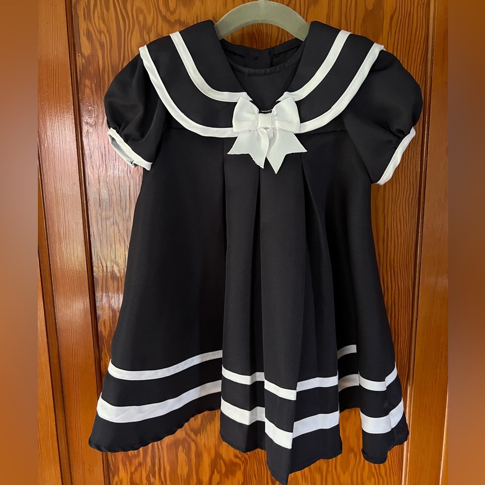 Navy blue Rare Editions sailor baby dress, size 12 mo